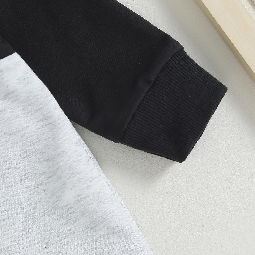 Geometric contrast baby winter set, stylish sweatshirt & warm joggers.