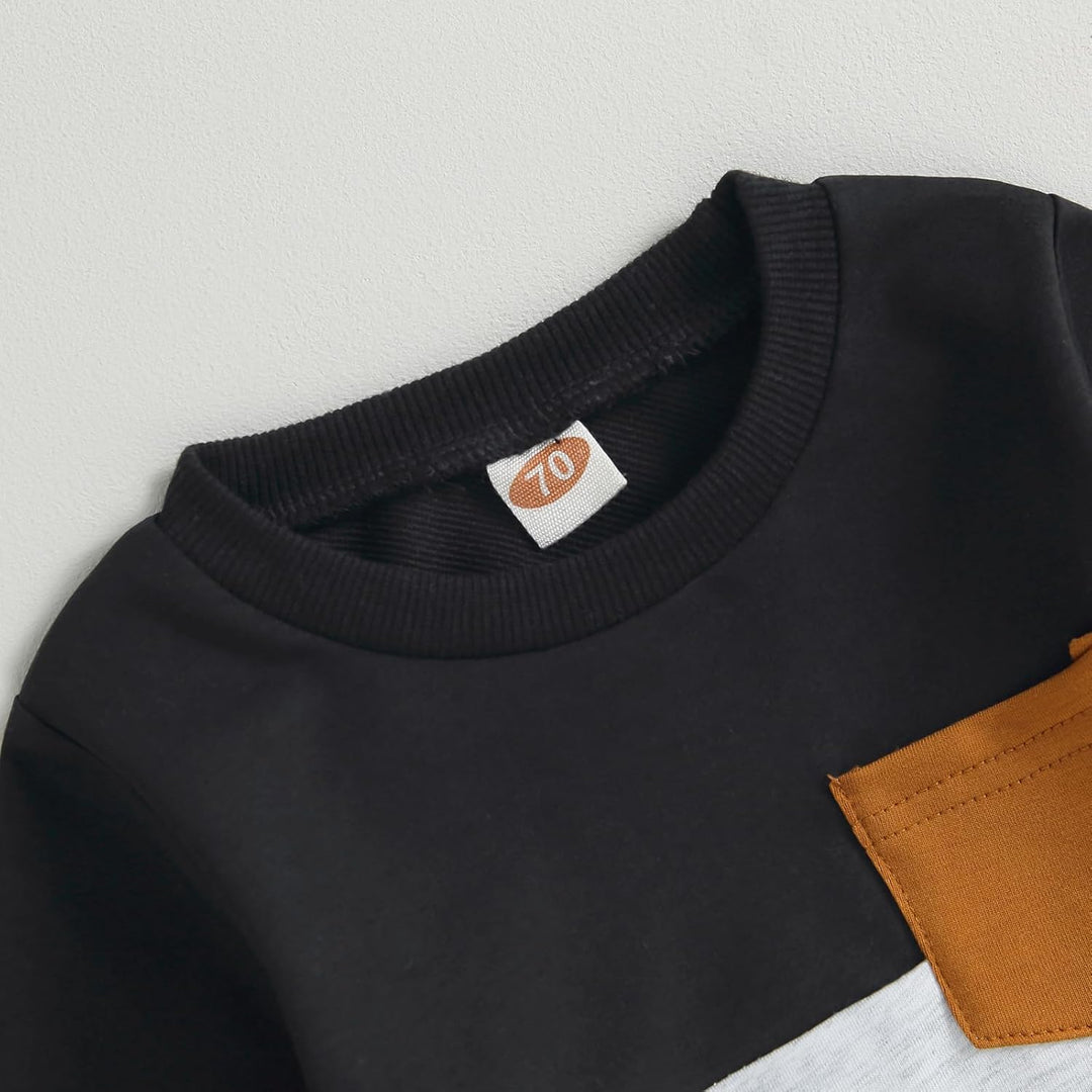Playtime ready baby winter set: contrast sweatshirt & durable jogger trousers.