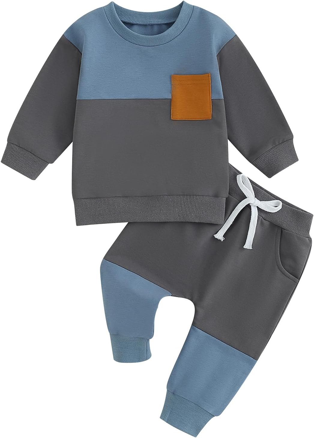 Children's warm winter wear: cozy contrast sweatshirt & practical jogger trousers.
