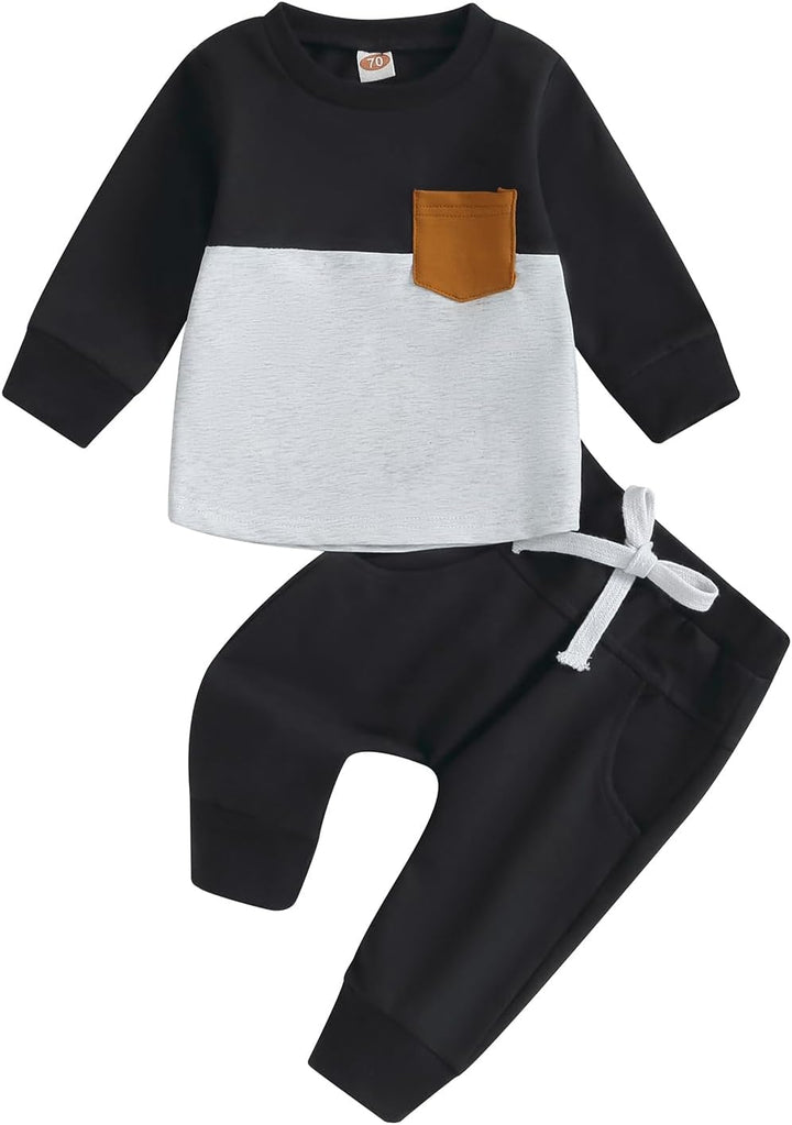 Two-piece baby winter outfit, contrast sweatshirt & super soft jogger trousers.