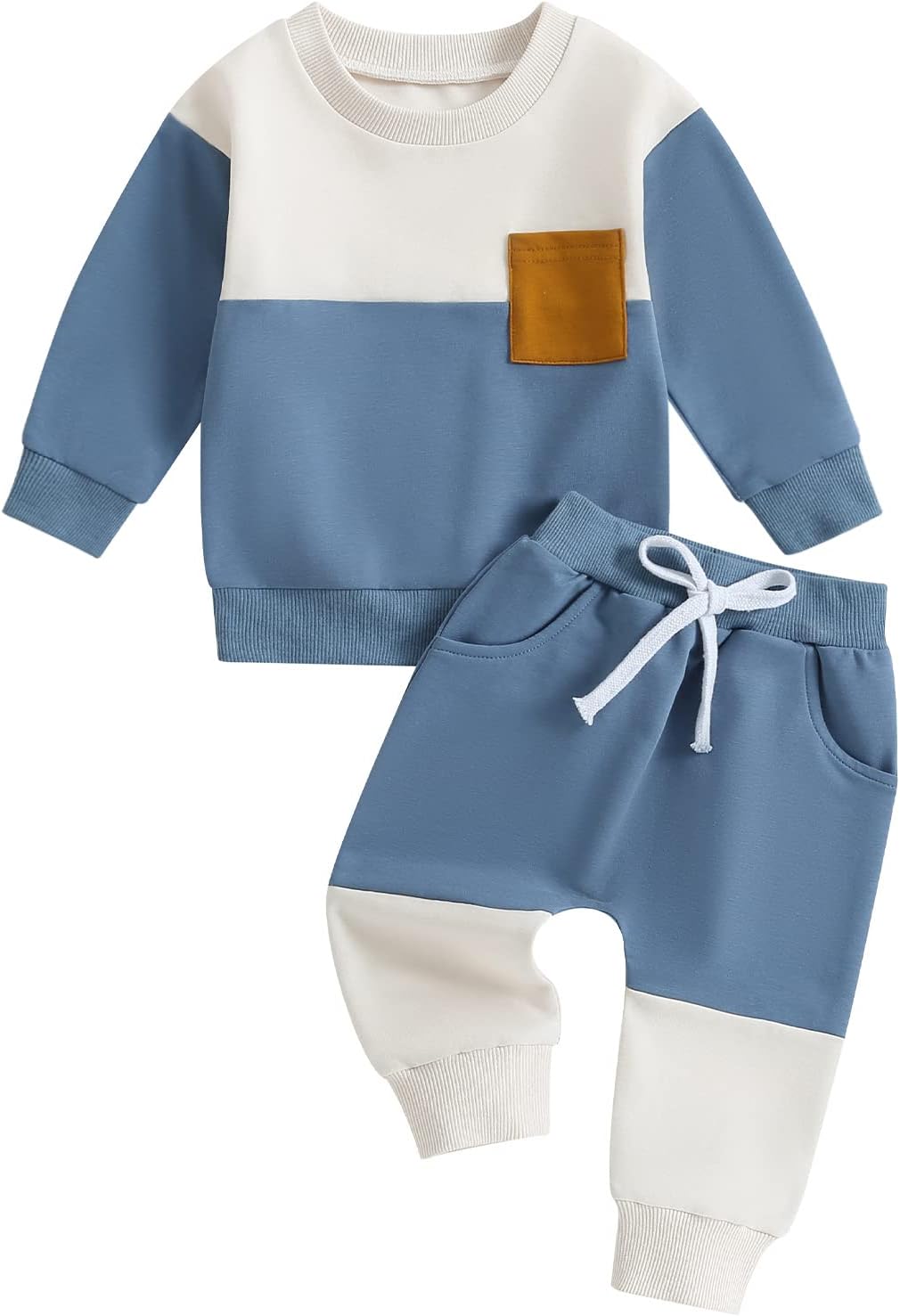 Infant cold weather clothing: cozy jogger set with a stylish contrast sweatshirt.