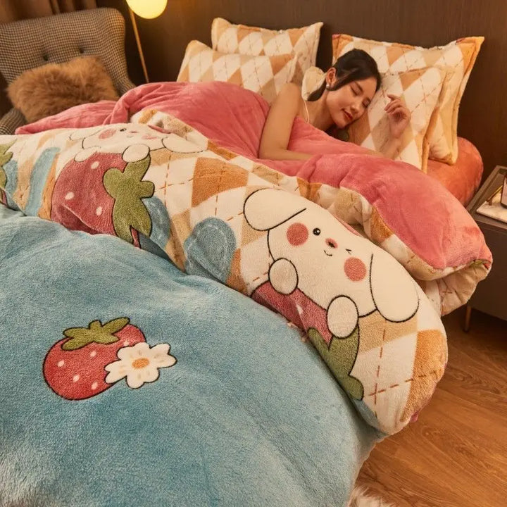 Cozy winter flannel duvet cover, soft and plush. Warm bedroom bedding for a comfortable home.