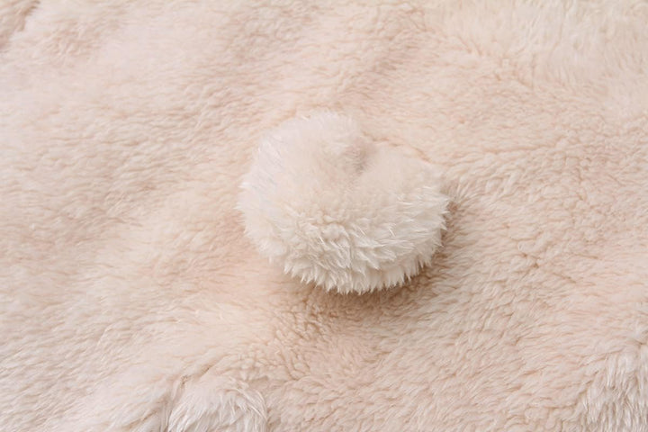 Durable fleece-lined baby romper with hood; comfortable for all-day wear.