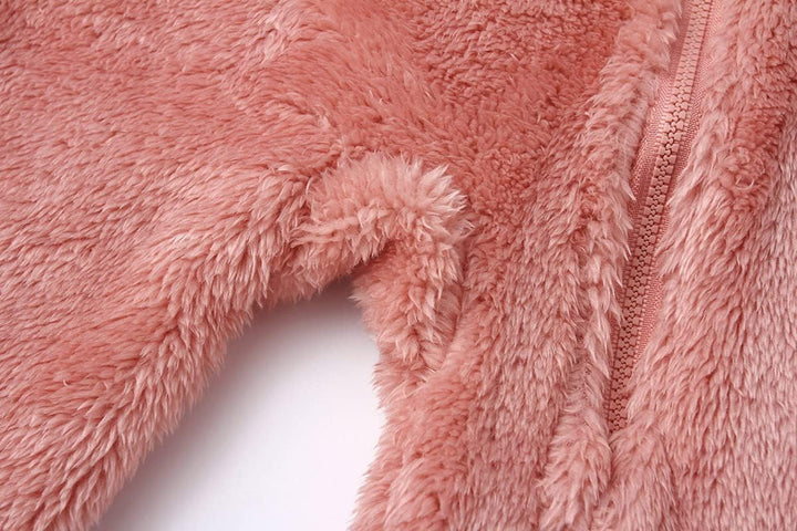 Premium fleece-lined hooded baby jumpsuit, warmth & style for infants.