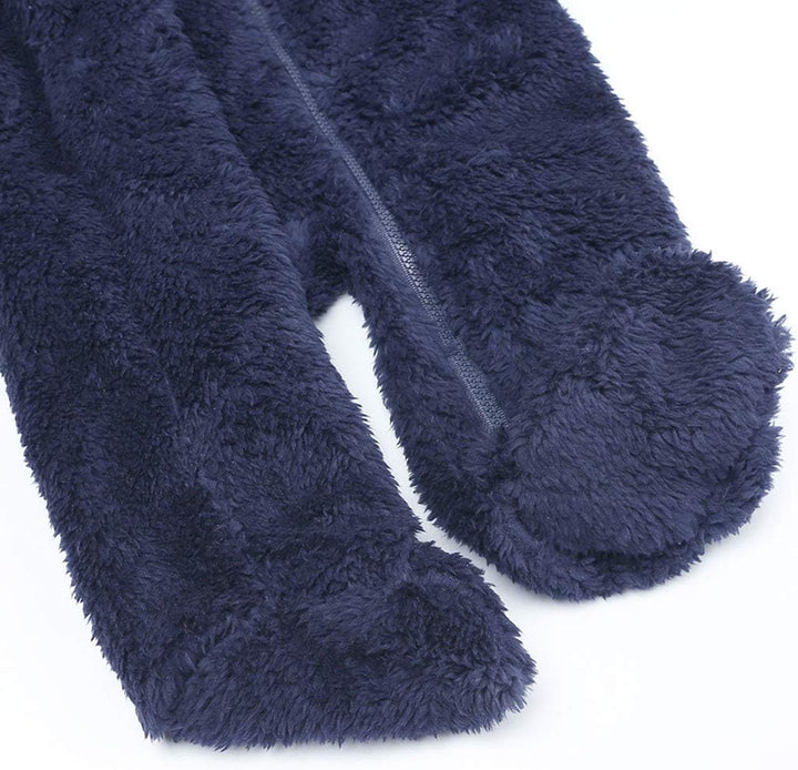 Warm newborn hooded bodysuit, soft fleece-lined for delicate skin.