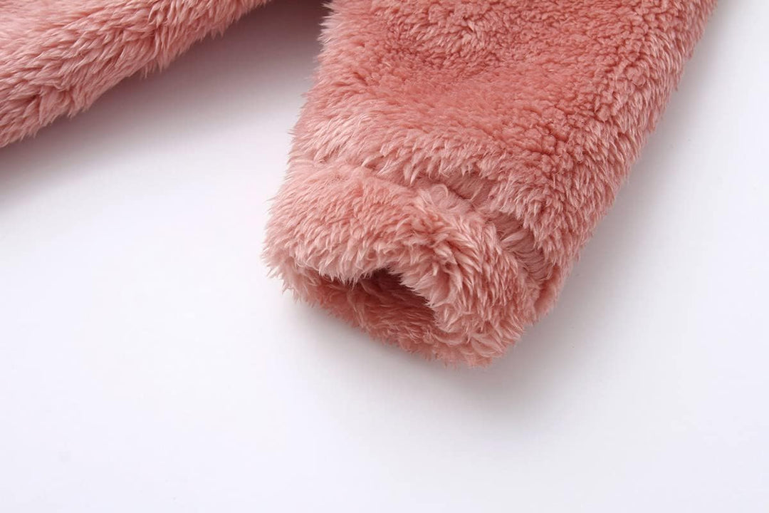 Warm baby hooded romper, fleece interior for superior coziness.