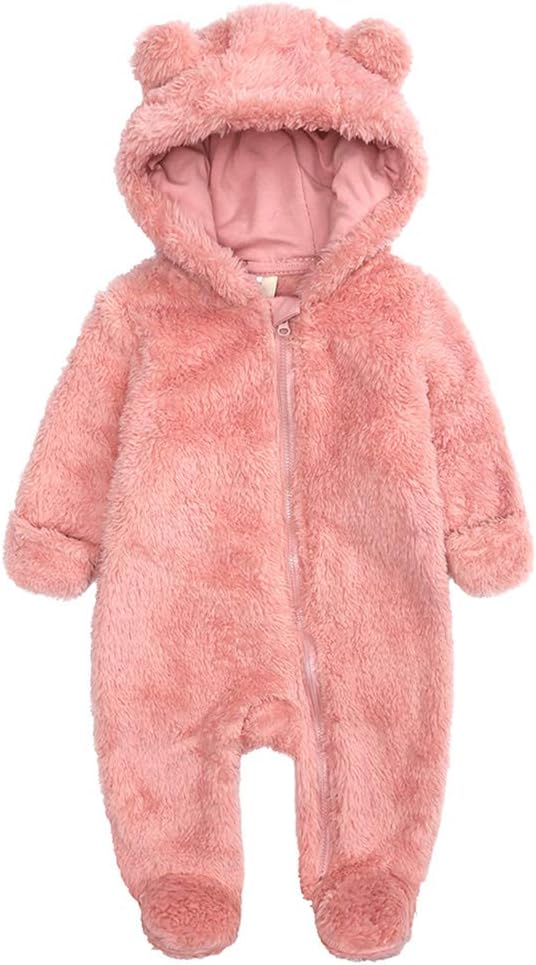 Comfortable baby fleece-lined hooded bodysuit, ideal for chilly days.