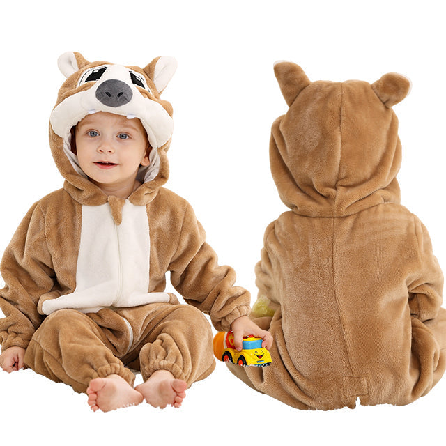 Warm & cozy hooded flannel baby romper, ideal winter sleepsuit for infants.
