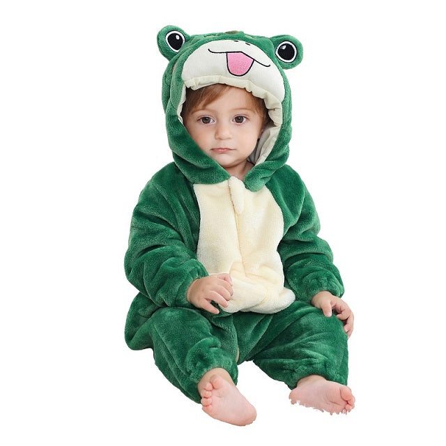 Plush hooded flannel baby onesie, ensuring warmth for chilly winter days.