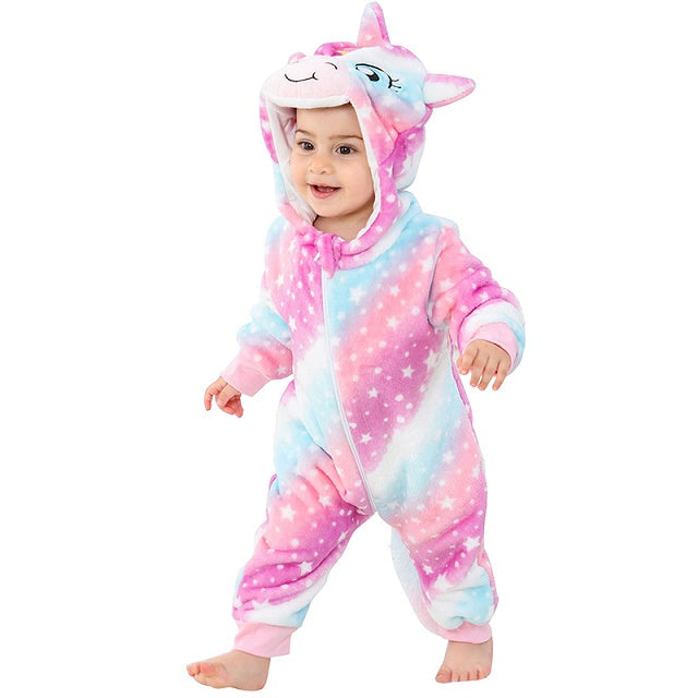 Comfortable baby's hooded flannel onesie, perfect for ultimate winter warmth.
