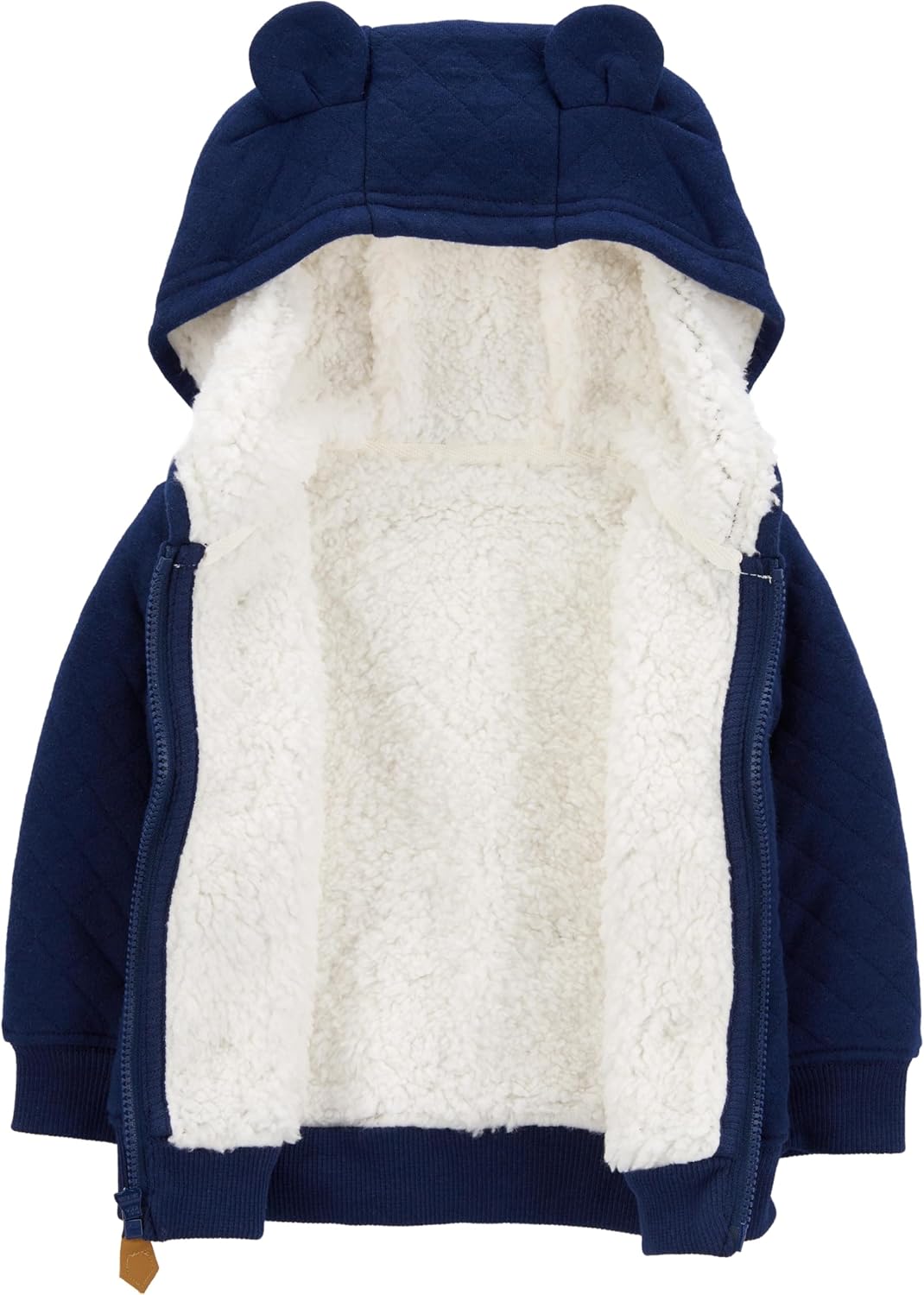 Stylish zipper baby hoodie, lined for snug warmth. Unisex infant jacket, essential toddler outerwear.