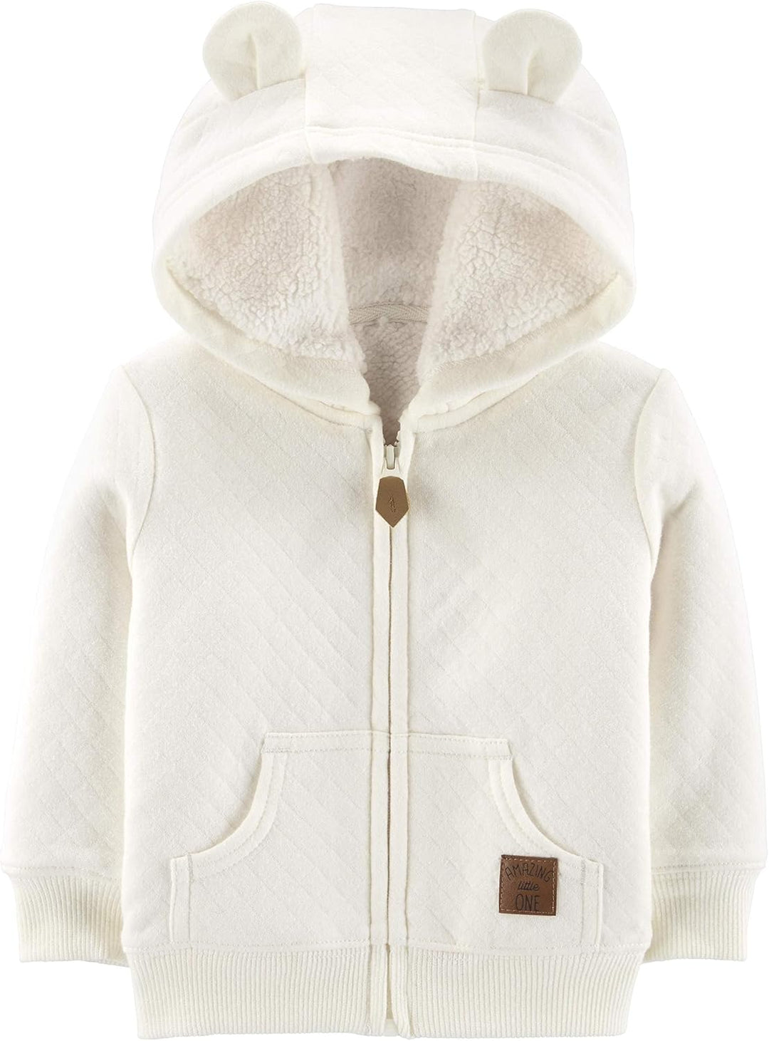 Comfy lined baby hoodie with soft hood. Warm infant zipper jacket, perfect for baby boy or girl comfort.