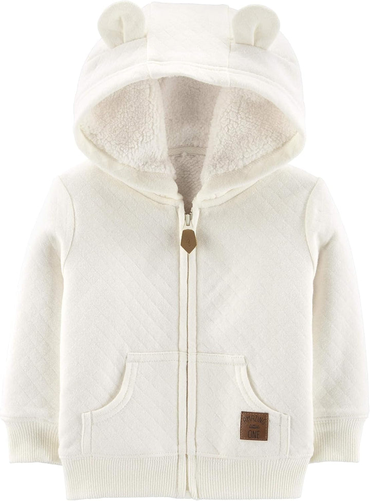 Comfy lined baby hoodie with soft hood. Warm infant zipper jacket, perfect for baby boy or girl comfort.
