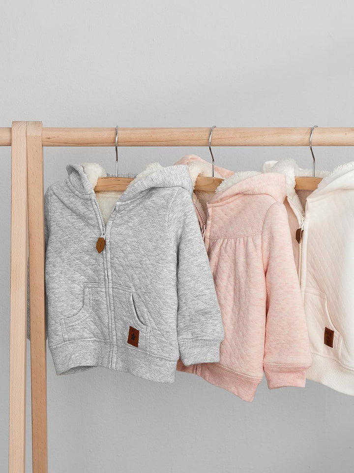 Plush lined baby hoodie, a snug & warm hooded sweater for infants. Cozy winter fashion for toddlers.