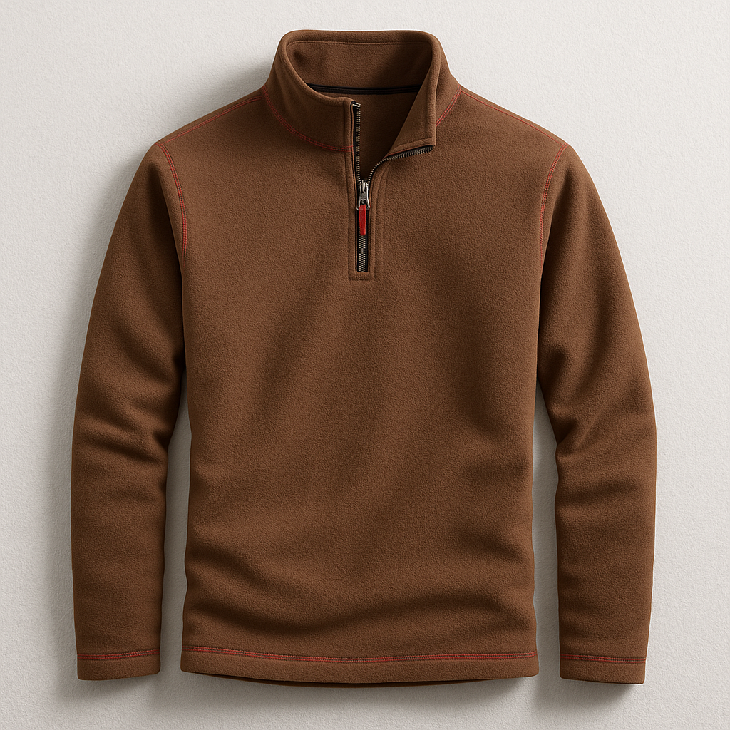 Tailored fit men's quarter-zip pullover, a fall style essential for warmth, comfort, and smart casual elegance.