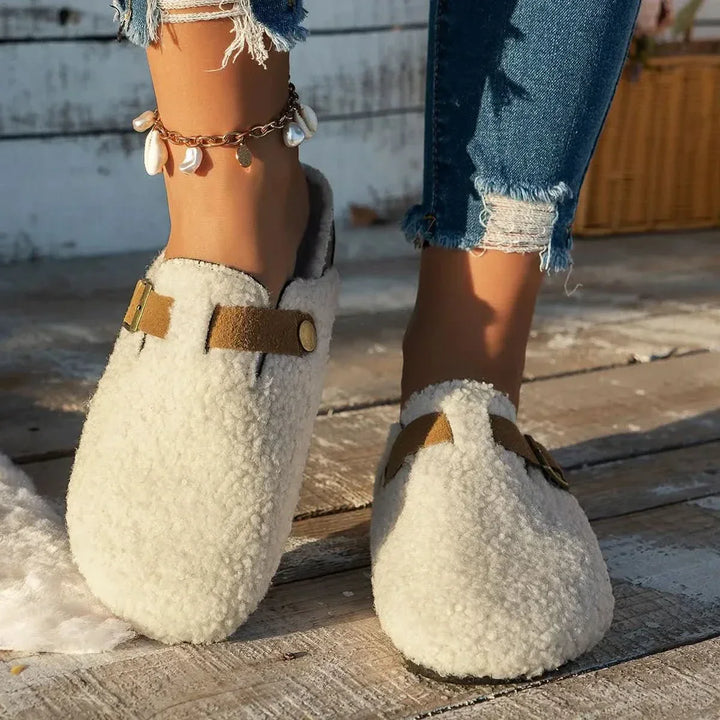 Cozy warm slip-on mules for women, ideal winter comfort & warm feet.