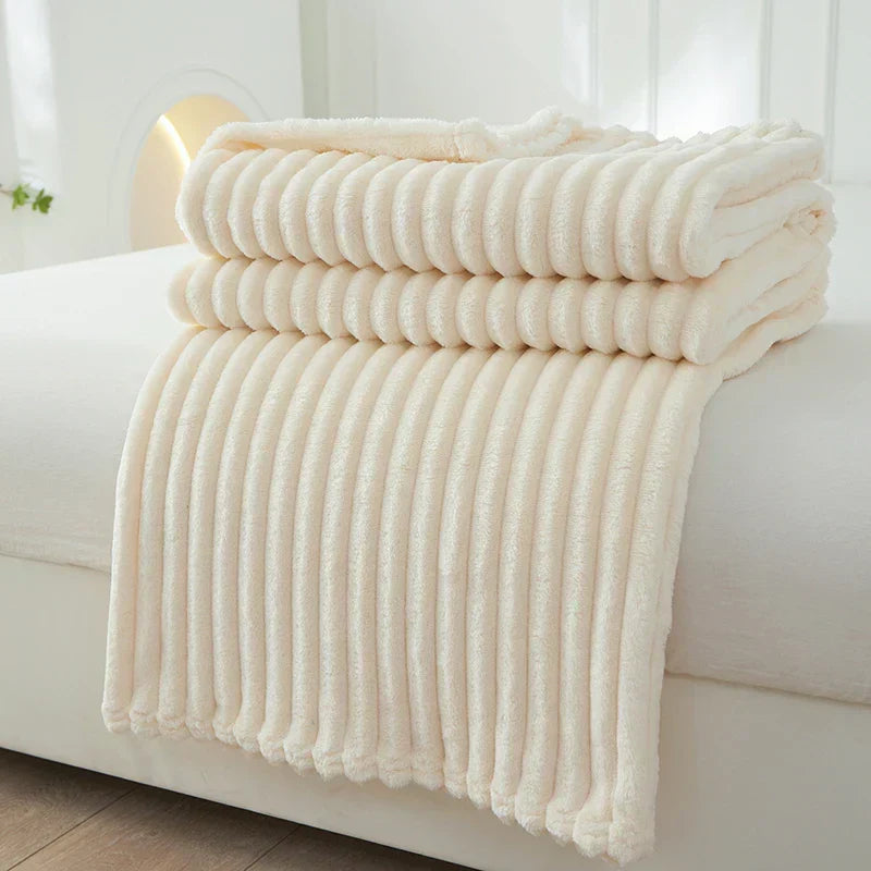 Cozy Wide Striped Flannel Fleece Blanket, perfect for warm home decor.