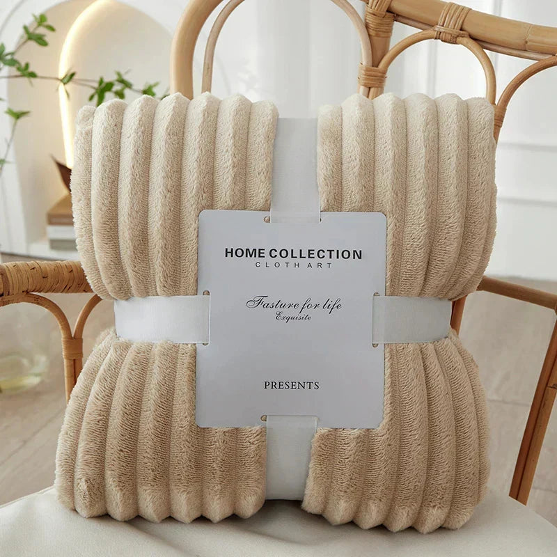 Luxurious wide striped flannel blanket, soft & warm for your bedroom essentials.