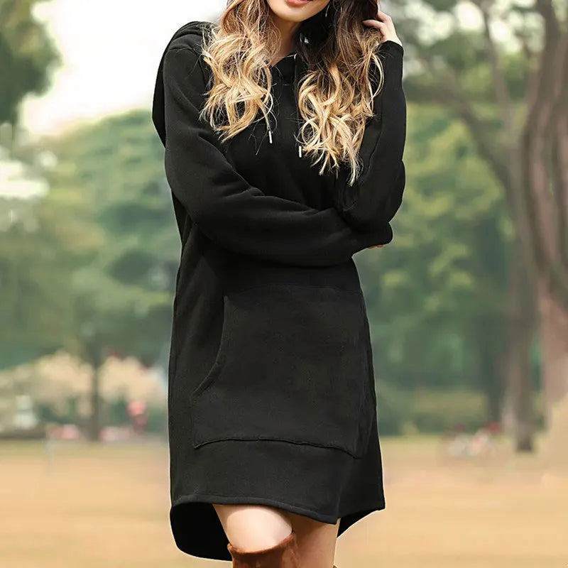 Everyday casual women's hoodie dress, combining comfort, style, and relaxed fit for ladies apparel.