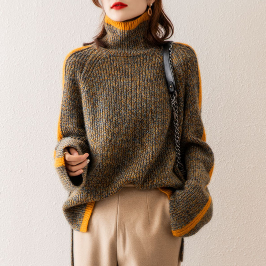 Cozy women's loose knit orange sweater. Perfect long sleeve pullover for casual fall & winter comfort.