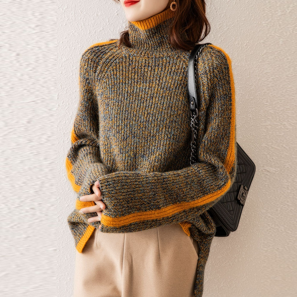 Effortless orange loose knit women's sweater. Comfortable long sleeve pullover for everyday casual wear.