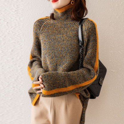 Effortless orange loose knit women's sweater. Comfortable long sleeve pullover for everyday casual wear.
