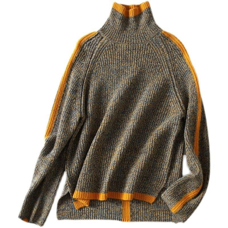 Warm orange women's loose knit sweater. Stylish & cozy long sleeve pullover for fall and winter fashion.