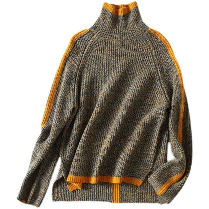 Warm orange women's loose knit sweater. Stylish & cozy long sleeve pullover for fall and winter fashion.