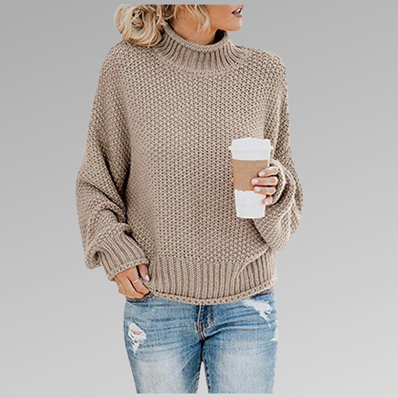 Women's oversized turtleneck sweater, chunky knit & cozy for ultimate fall/winter comfort & style.