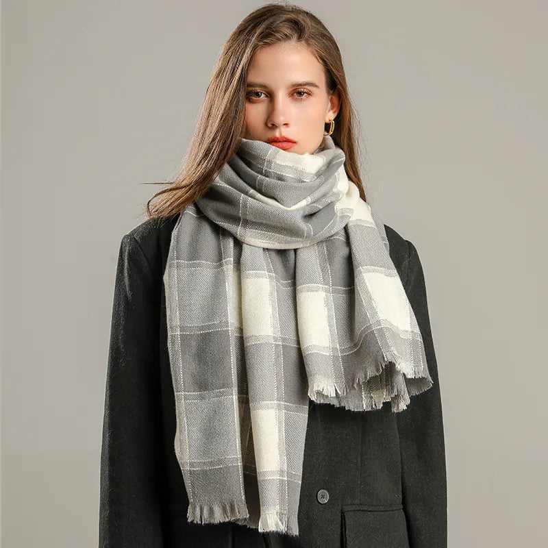 Cozy women's plaid cashmere winter scarf. Warm & stylish checked accessory for fall/winter fashion. Perfect gift.