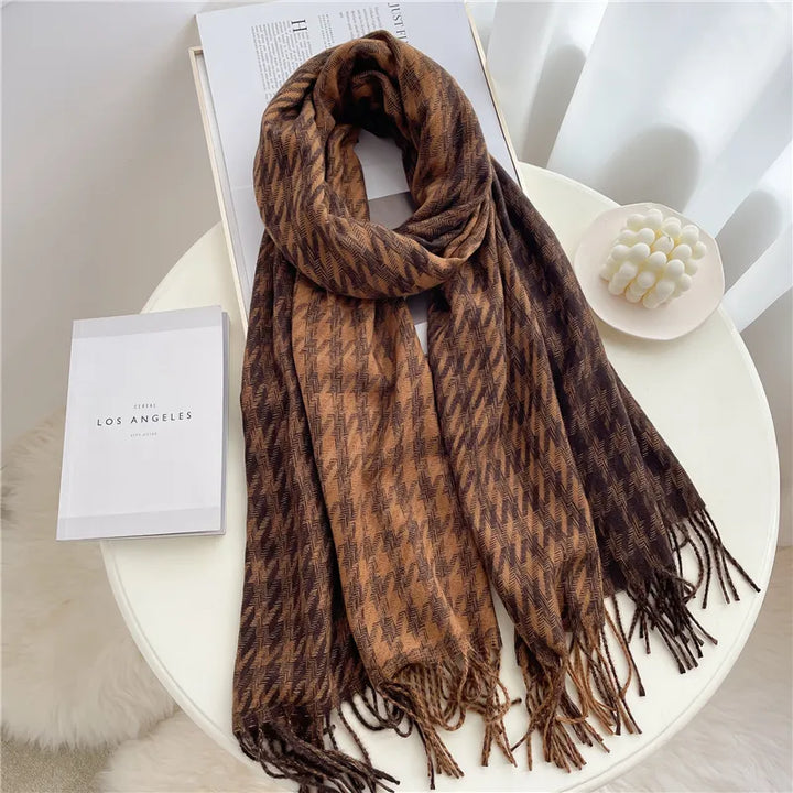 Luxurious women's cashmere plaid scarf. Super soft, warm winter accessory. Elegant and cozy for fall fashion.
