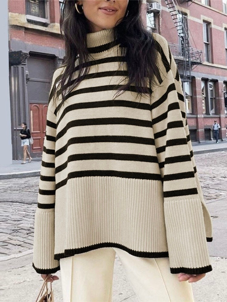 Warm knit turtleneck pullover for women, a classic sweater essential for elegant fall and winter fashion.
