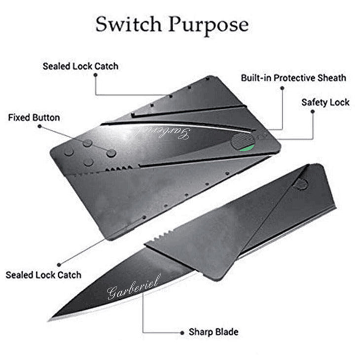 Compact credit card style pocket knife, a versatile multitool and survival gear for men and women.