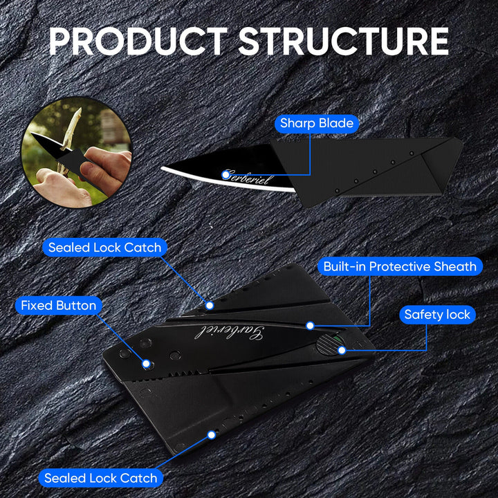 Ultra-thin credit card pocket knife, a discreet utility tool for camping, survival, and emergency.