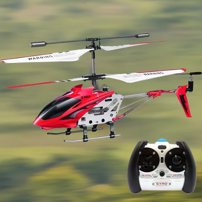 Crimson unbreakable mini RC helicopter with gyro, perfect for indoor & outdoor flight hobbyists.