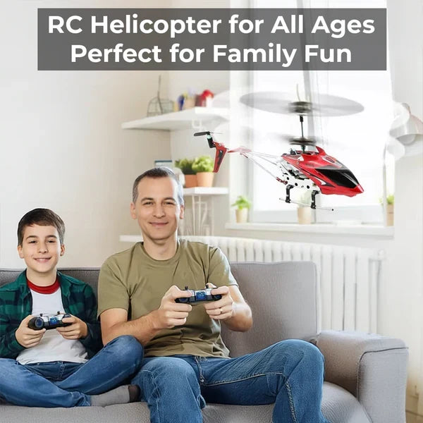 Compact crimson mini RC helicopter featuring gyro stability & unbreakable design for easy flight.