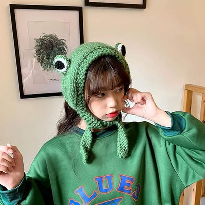 Cozy crocheted frog ear warmer headband for women; ideal for warmth and style.