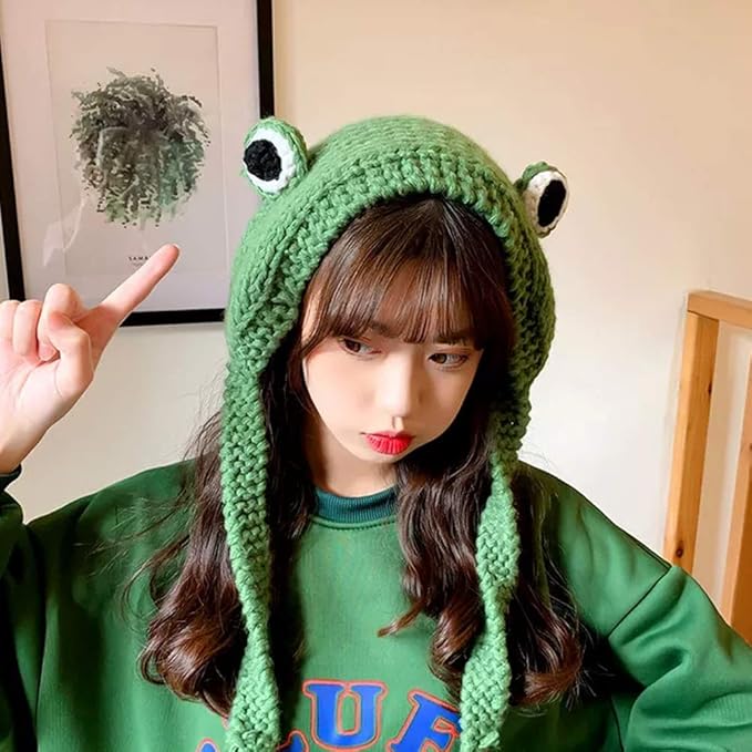 Stylish women's frog ear warmer headband; featuring a cute crocheted frog design.