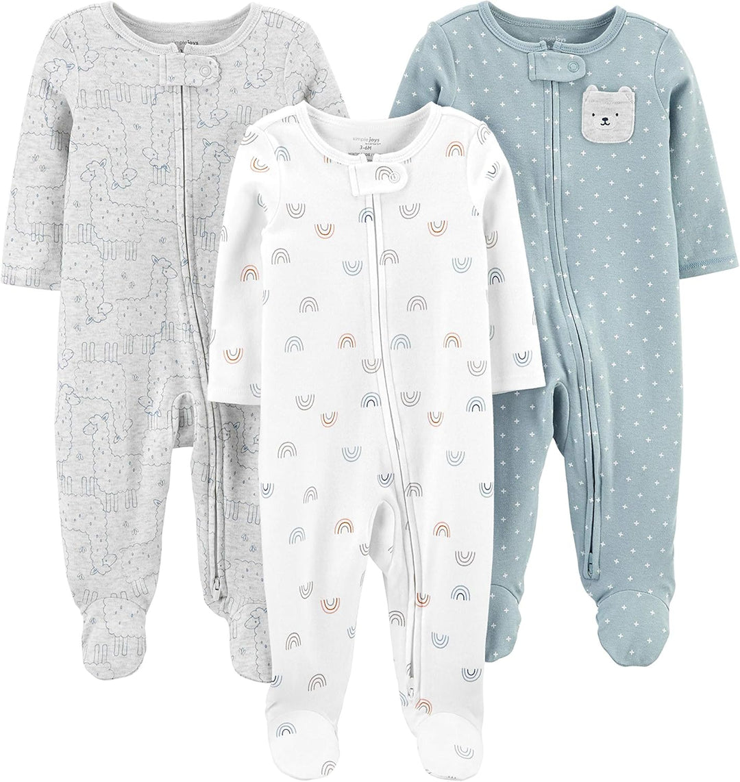 Cute baby winter sleep & play 3-pack outfit set for infants. Soft cotton pajamas & playwear, perfect newborn gift.
