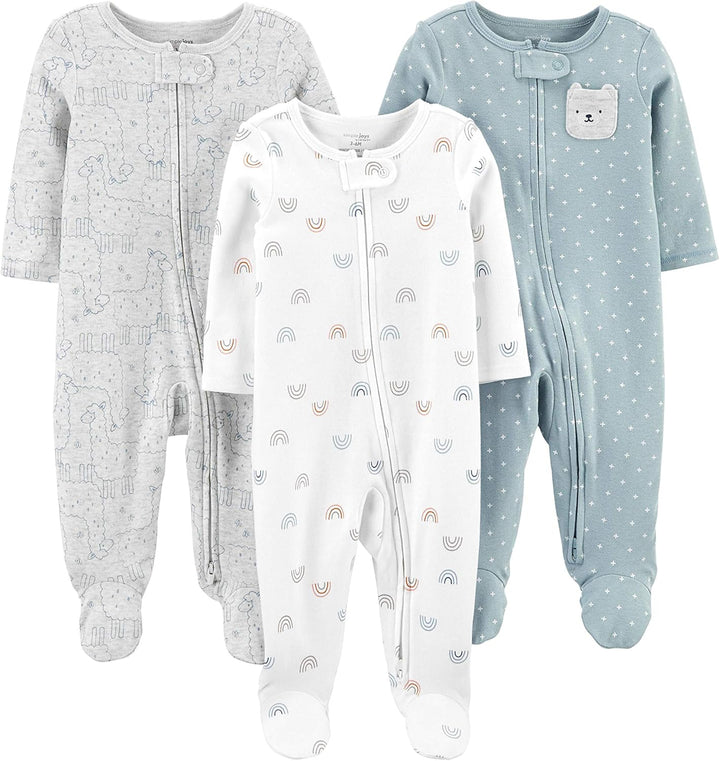 Cute baby winter sleep & play 3-pack outfit set for infants. Soft cotton pajamas & playwear, perfect newborn gift.