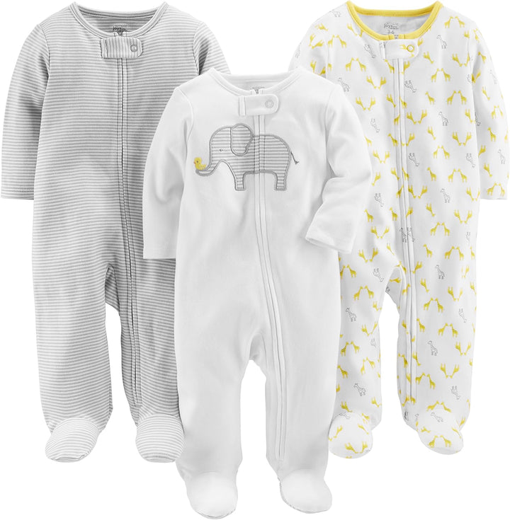 Baby's winter 3-pack sleepwear & playwear outfit set. Warm cotton pajamas for comfortable infant and newborn play.