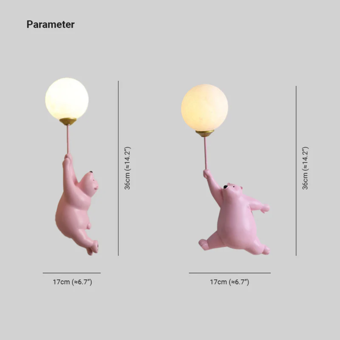 Unisex kids' bear LED wall lamp, playful design creates a cozy & bright bedroom atmosphere.