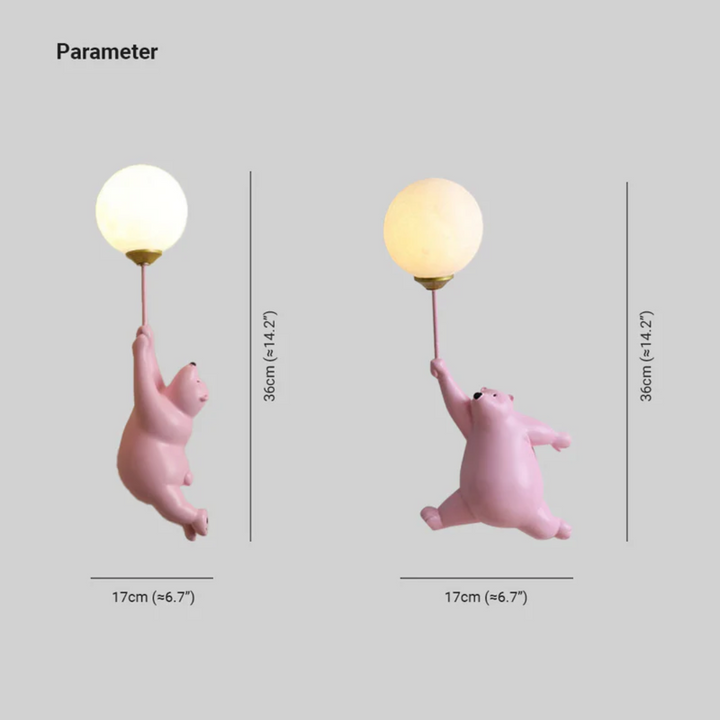 Unisex kids' bear LED wall lamp, playful design creates a cozy & bright bedroom atmosphere.