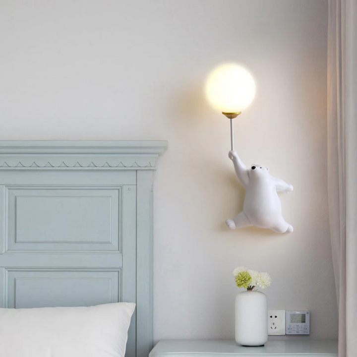 Charming TeddyGlow bear LED lamp, wall-mounted for kids' rooms, resin acrylic material.
