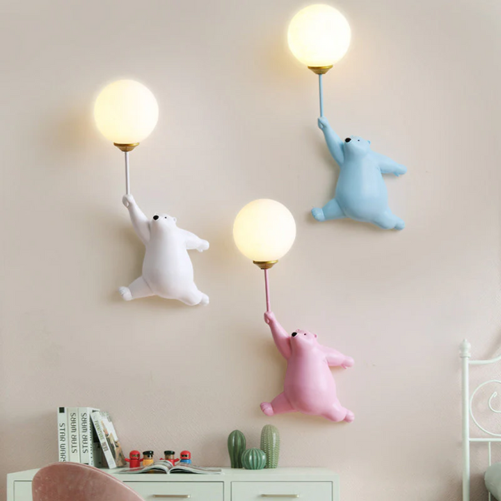 Playful bear LED wall lamp, nursery light, creates a warm & inviting atmosphere for children.