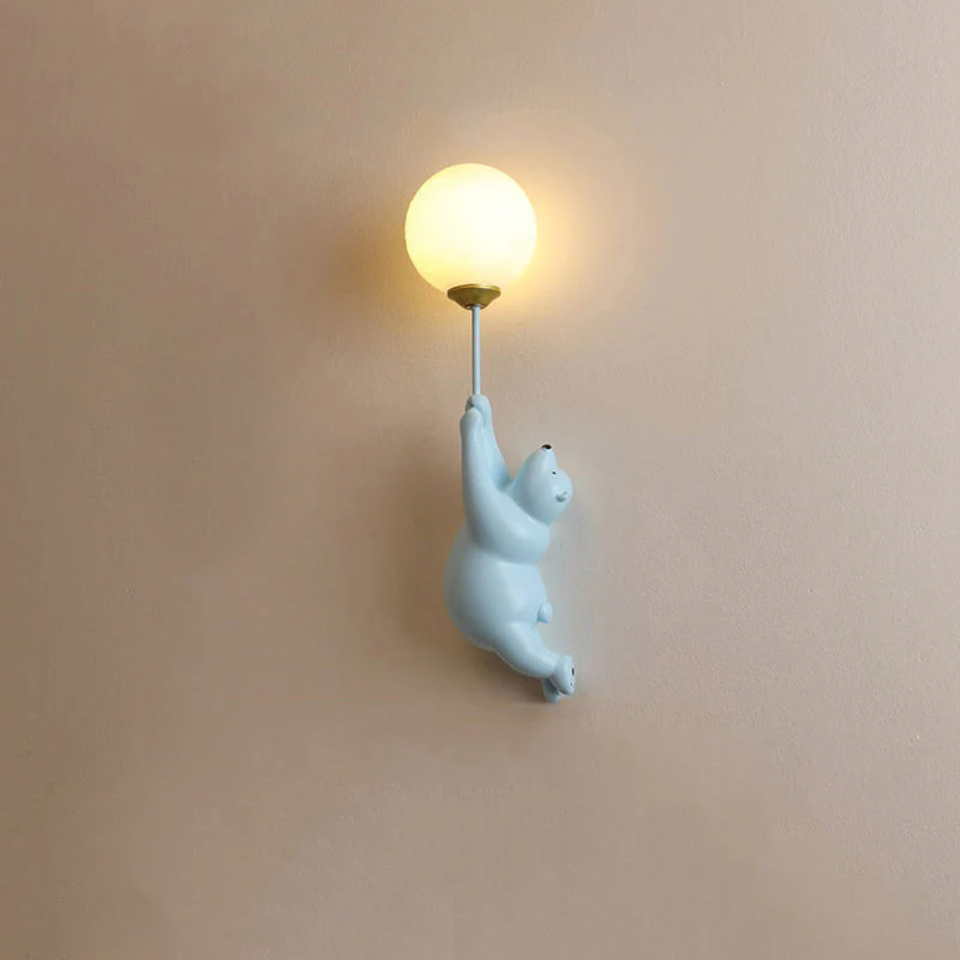 Unisex kids' cute bear LED wall lamp, resin acrylic design, ideal for playful room decor.