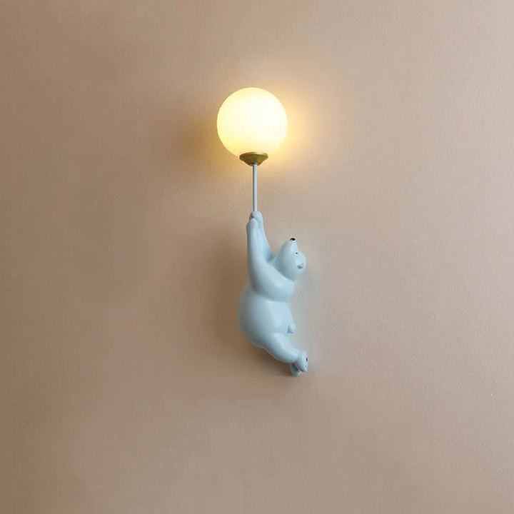 Unisex kids' cute bear LED wall lamp, resin acrylic design, ideal for playful room decor.