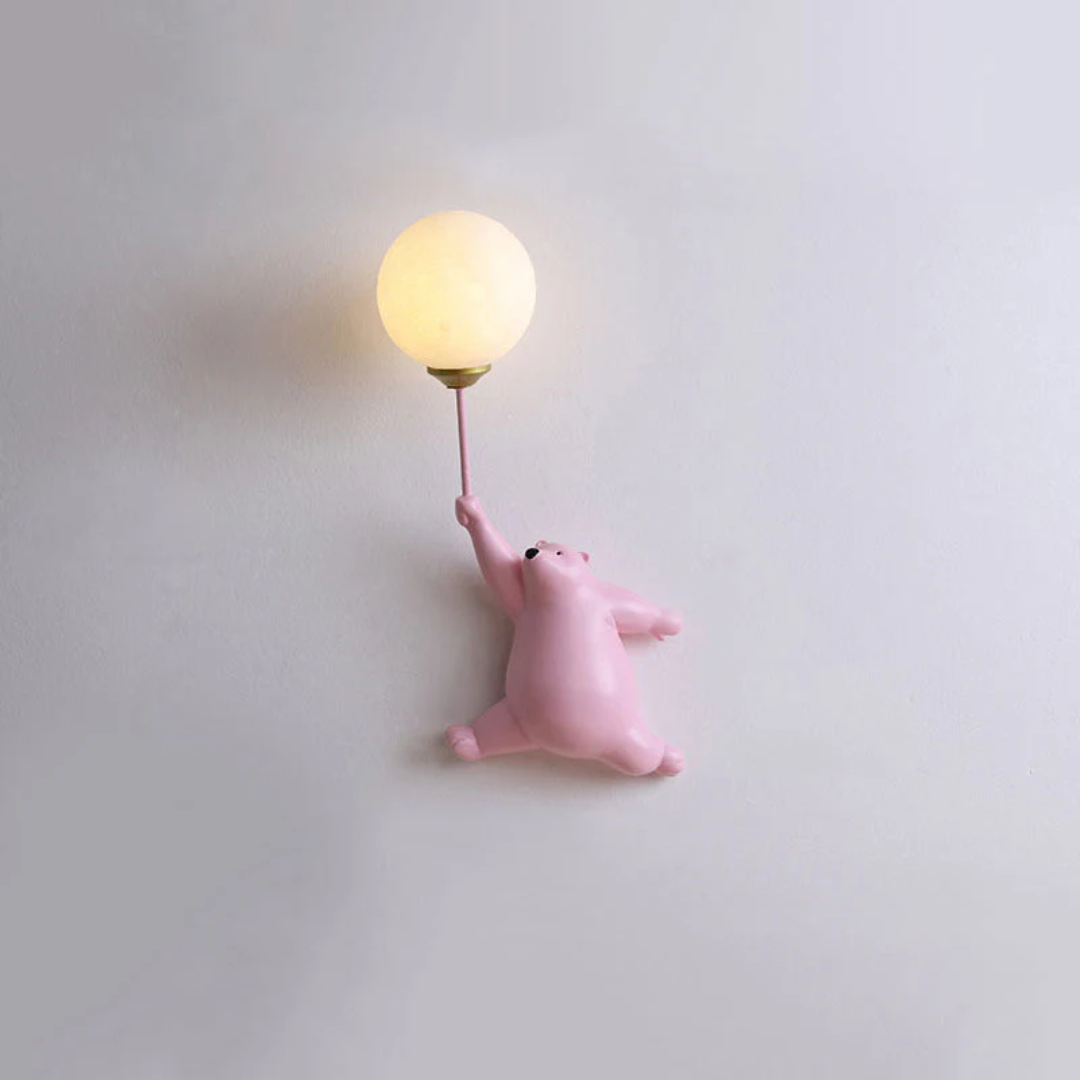 Resin acrylic bear LED wall lamp, cute & playful lighting for kids' rooms and play areas.