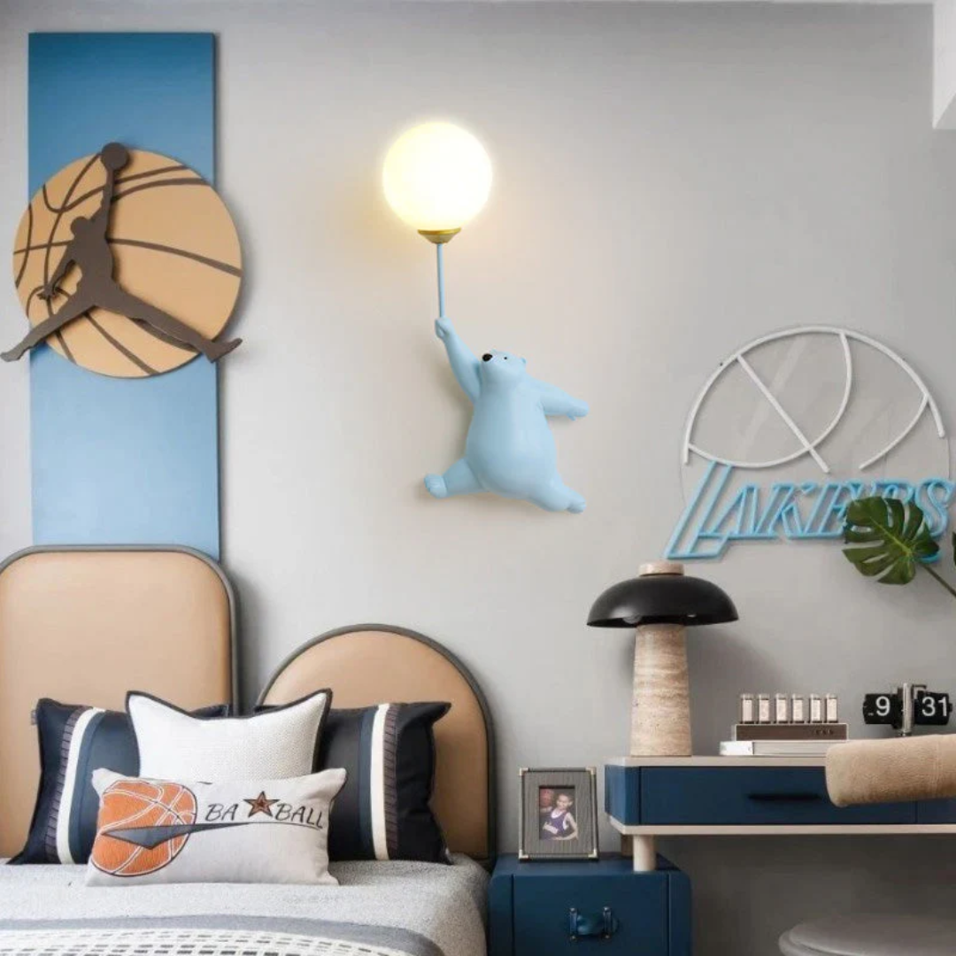 TeddyGlow bear lamp, LED wall light for children's playful bedrooms, soft illumination.