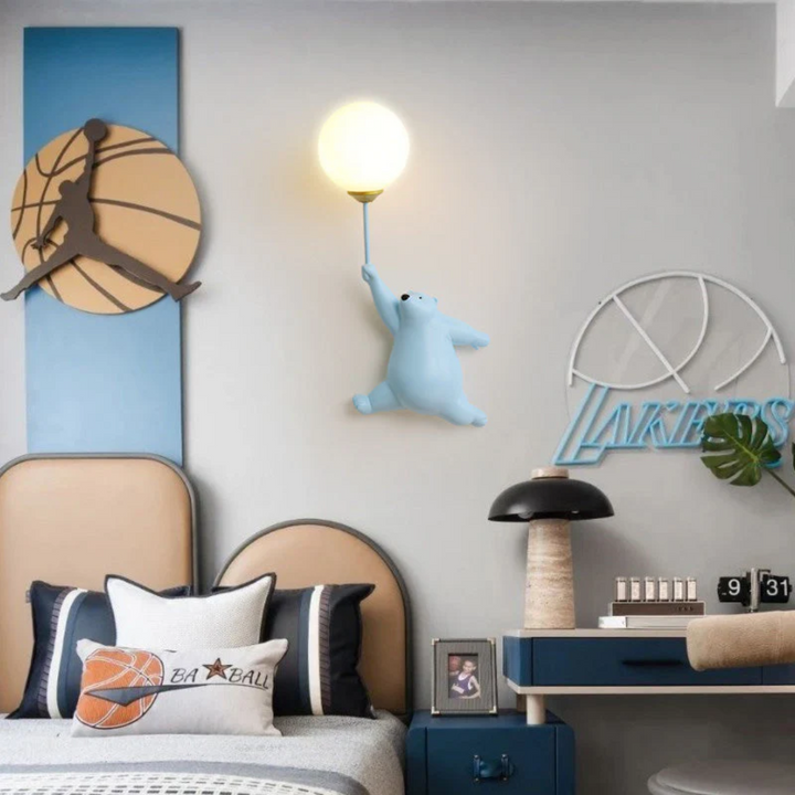 TeddyGlow bear lamp, LED wall light for children's playful bedrooms, soft illumination.